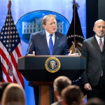 U.S. President Donald Trump at a press conference related to the Supreme Court's tariff ruling