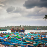 A group of fishing boats in Tamil Nadu, India