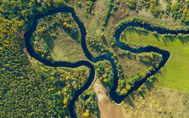 A river in Ireland winding around farmland