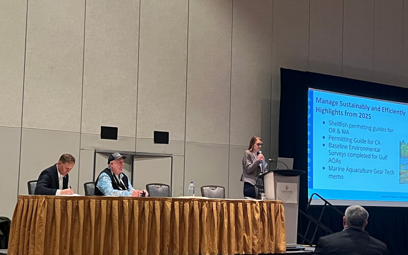 Danielle Blacklock, the director of NOAA's Office of Aquaculture, presenting at the 2026 Aquaculture America conference in Las Vegas, Nevada, U.S.A.