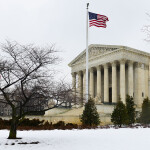 The U.S. Supreme Court building in the snow