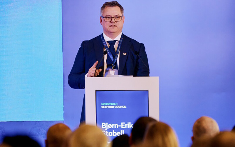 NSC U.K. Director Bjørn-Erik Stabell presenting at the 2026 U.K.-Norway Seafood Summit in London