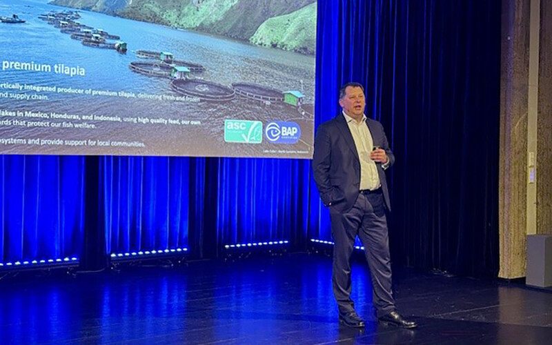 Regal Springs CEO Graham Ellis speaking at the 2026 North Atlantic Seafood Forum