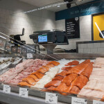A seafood department display case