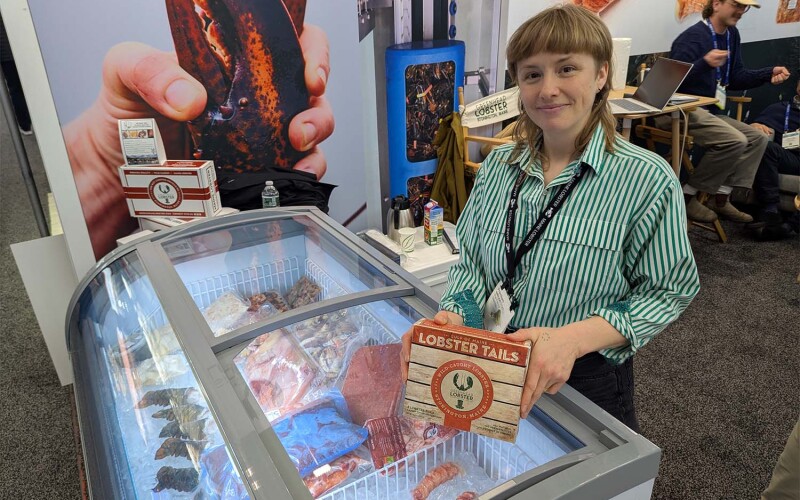 Allison Melvin of Greenhead Lobster holding one of the company's products