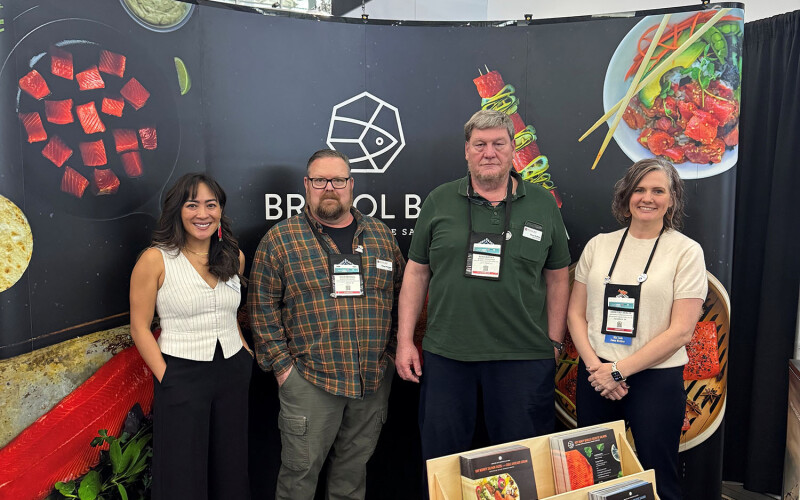 Executive Director of Bristol Bay Regional Seafood Development Association Lilani Dunn and members of BBRSDA tabled at Seafood Expo North America/Seafood Processing North America in Boston, Massachusetts, U.S.A. 15 March-17 March
