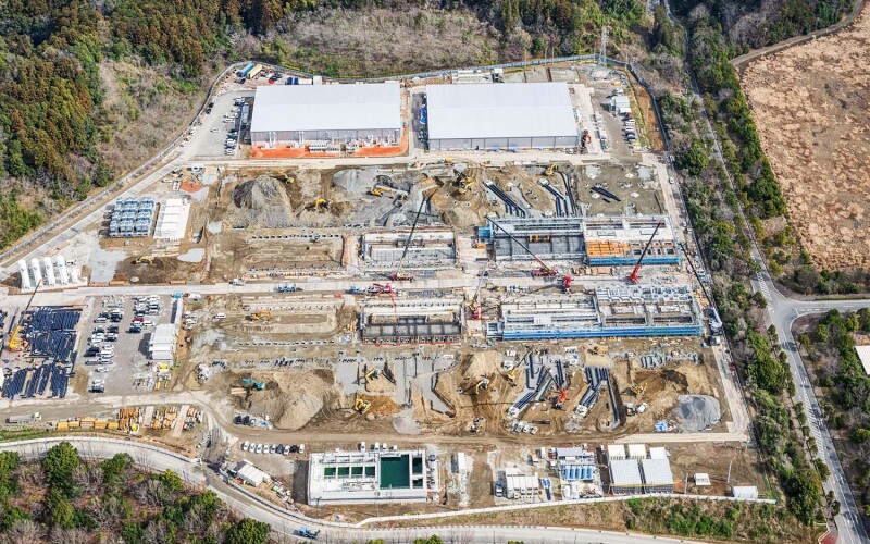 An aerial view of Pure Salmon Japan's land-based salmon facility under construction