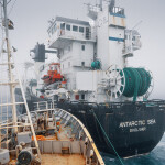 A fishing vessel operated by Aker being rammed by the Bandero in the Antarctic Sea
