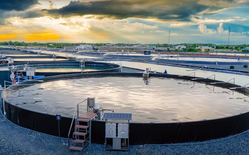 A shrimp pond in Vietnam outfitted with TOMGOXY AI technology