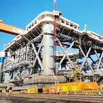 An offshore mariculture platform on a dock
