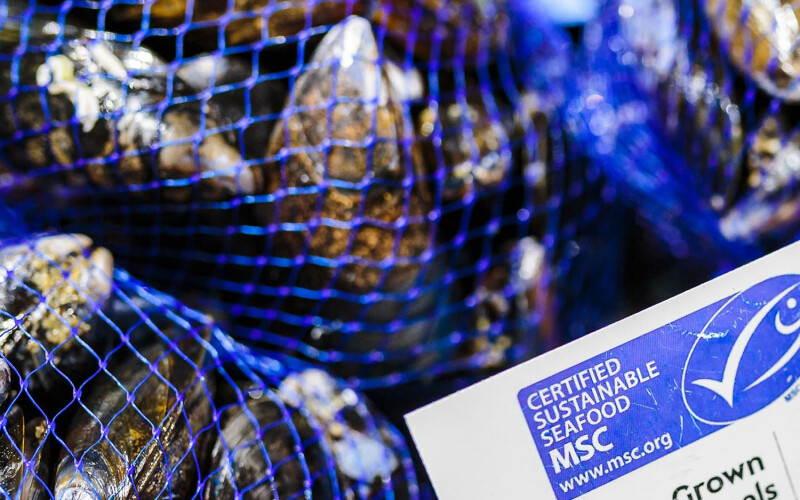 A bag of MSC-certified mussels