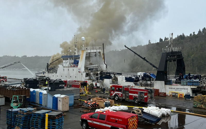 Photo of the Kodiak Enterprise boat owned by Trident Seafoods at the City of Tacoma harbor