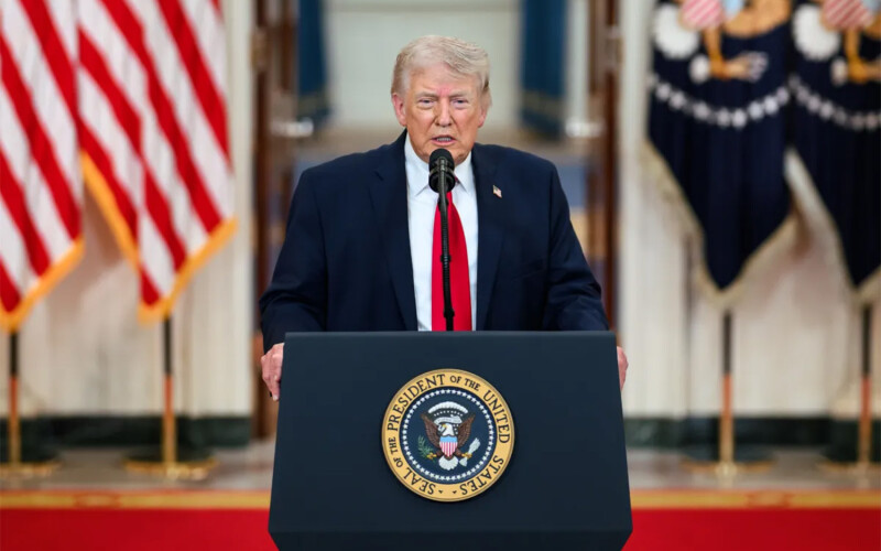 U.S. President Donald Trump at a podium