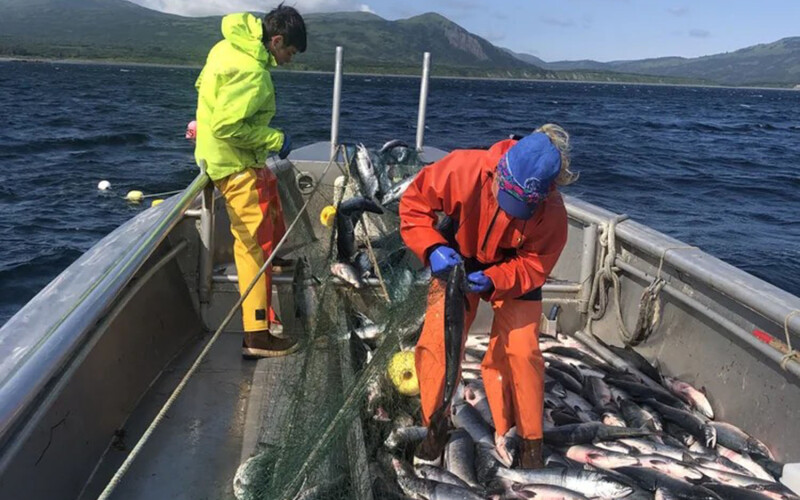 Photo of Alaskan setnetters fishing salmon