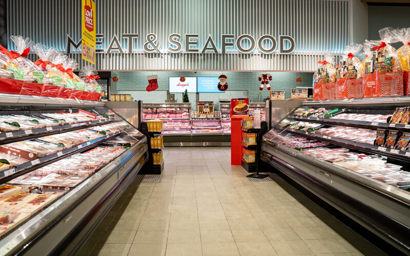 A grocery store's seafood aisle