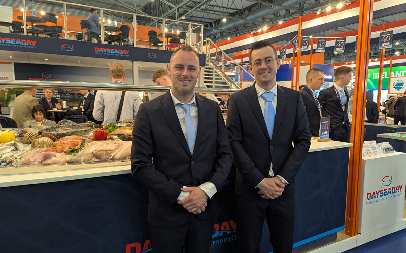 Hendrik and Klaas van Veen in front of the Dayseaday Group booth at Seafood Expo Global