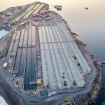 An aerial view of Gigante Salmon's farm