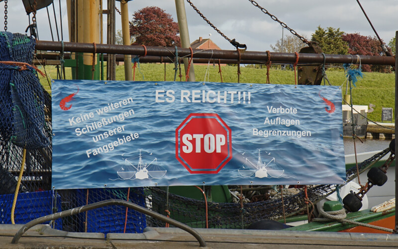 A sign protesting restrictions to bottom trawling