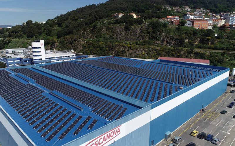 An aerial view of a Nueva Pescanova processing facility from outside