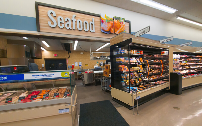A seafood counter at a Food Lion grocery store