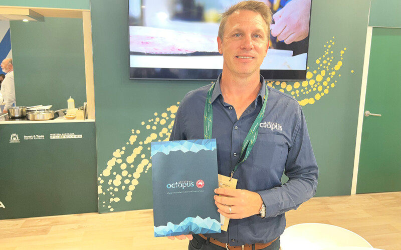 Abrolhos Octopus Managing Director Dion van der Merwe at the 2026 Seafood Expo Global
