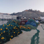 A driftnet being stored in the open in a Mediterranean port