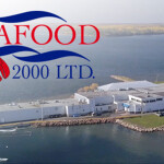 An aerial view of Seafood 2000 with the logo superimposed on the image