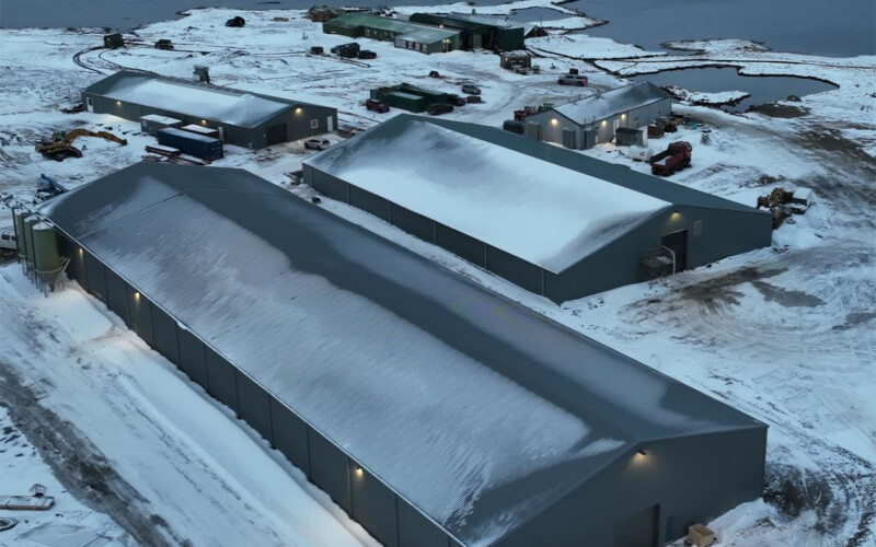 An aerial view of Kaldvik's land-based smolt operations