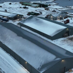 An aerial view of Kaldvik's land-based smolt operations