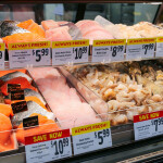 A fresh seafood case at a Save Mart grocery store