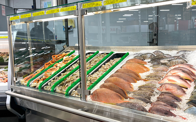 A fresh seafood counter at a Florida grocery store