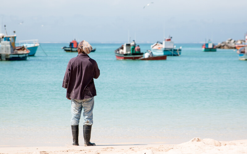 A South African fisherman on the beach