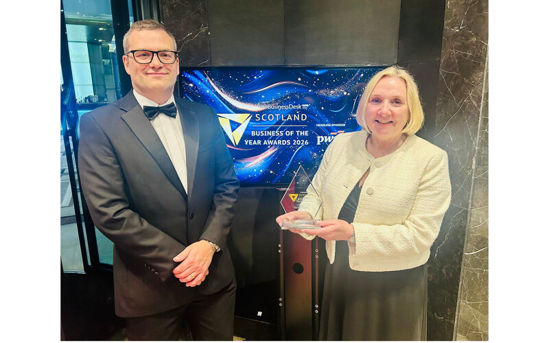 Ace Aquatec CFO Alan McLeod and CSMO Tara McGregor-Woodhams receiving the award