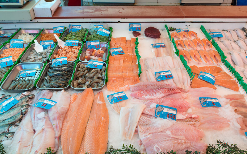 Fresh fish on display at a market in Amsterdam