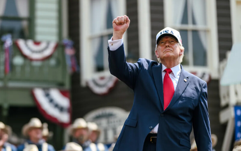 U.S. President Donald Trump with a raised fist