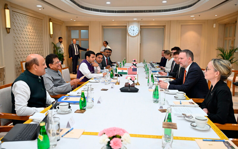 India Trade Minister Piyush Goyal and his staff meeting with USTR Jamieson Greer