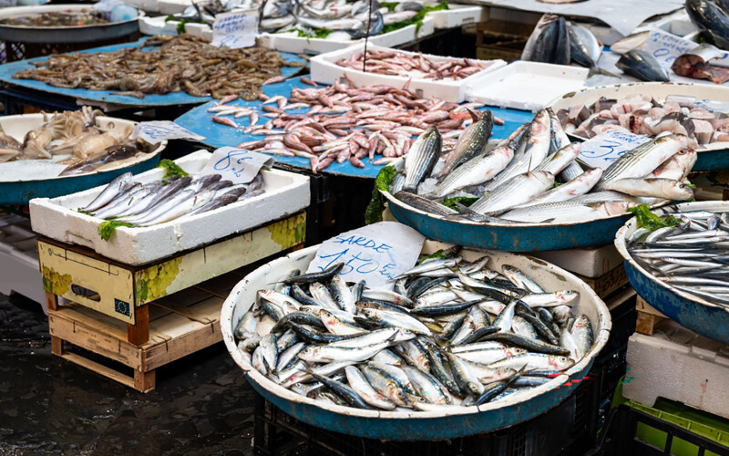 A seafood market in Naples, Italy