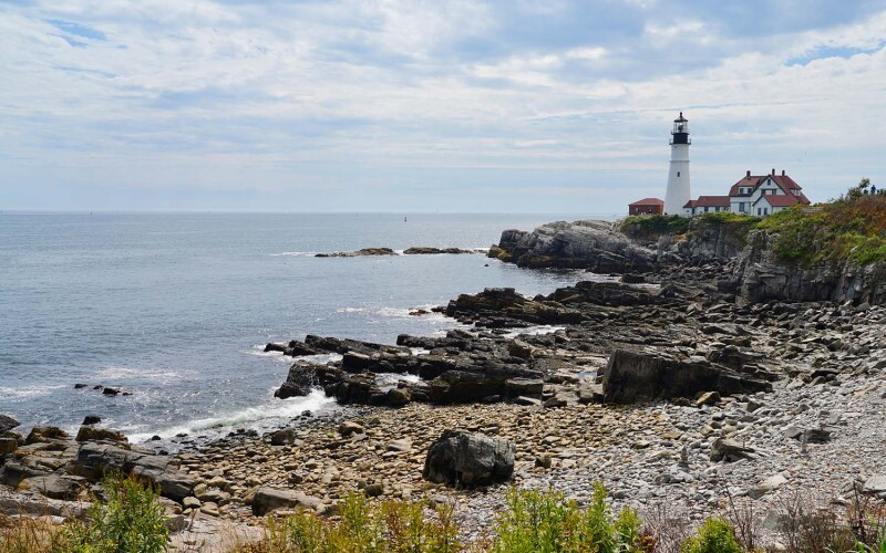 The ocean by Portland Head Light in Cape Elizabeth, Maine