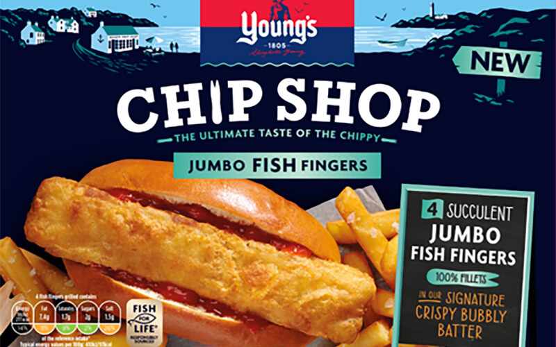 The label of Young's new Jumbo Fish Fingers product