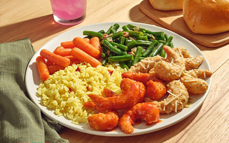 Golden Corral shrimp covered with Spicy Peach and Garlic Parmesan sauce