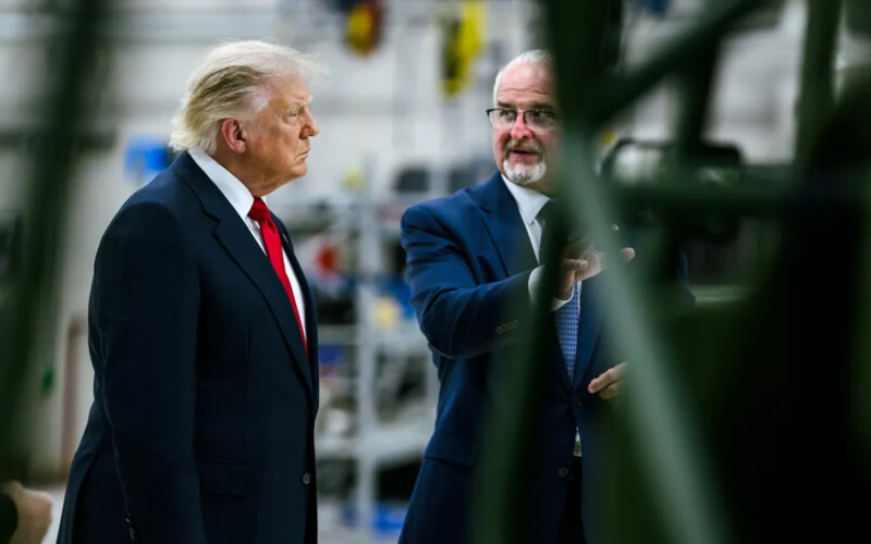 U.S. President Donald Trump inspecting a factory