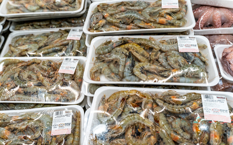 Packaged shrimp at a Costco location
