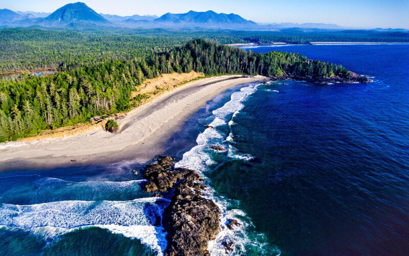 An aerial view of Deep Bay on Vancouver Island