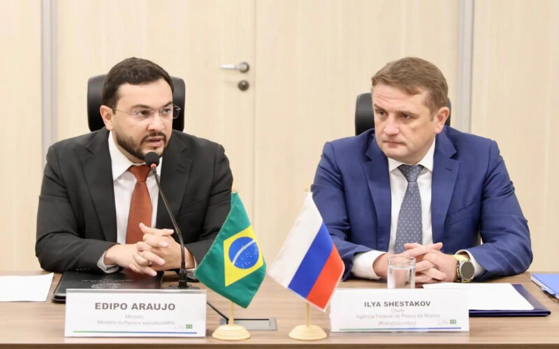 Brazil Minister of Fisheries and Aquaculture Rivetla Édipo Araújo Cruz and Rosrybolovstvo Head Ilya Shestakov