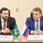 Brazil Minister of Fisheries and Aquaculture Rivetla Édipo Araújo Cruz and Rosrybolovstvo Head Ilya Shestakov