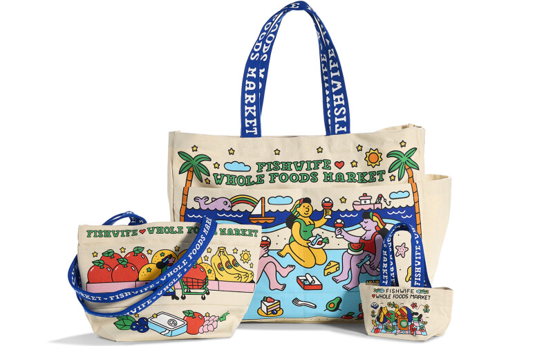 New totes made in a collaboration between Fishwife and Whole Foods