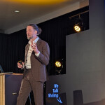 Willem van der Pijl on stage at the Global Shrimp Forum