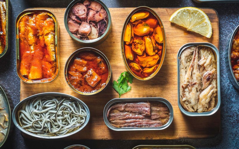 An assortment of tinned fish