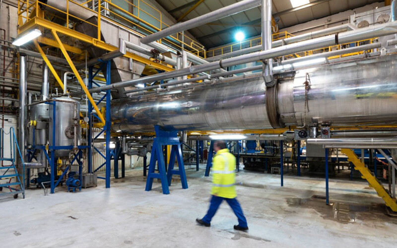 The interior of a fishmeal production plant