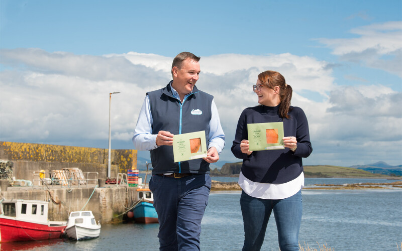 Marks & Spencer and Keohane Seafood reps showcasing the new Organic Irish Oak Smoked Salmon product